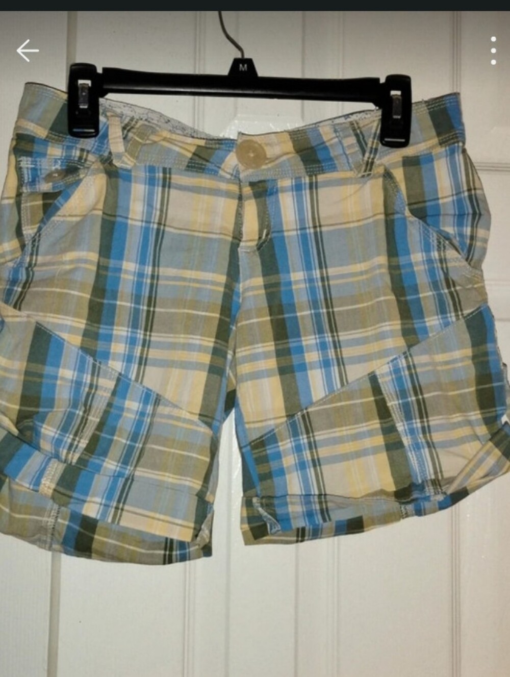 BKE Plaid Cuffed Shorts — Blue, Tan & White Size 26